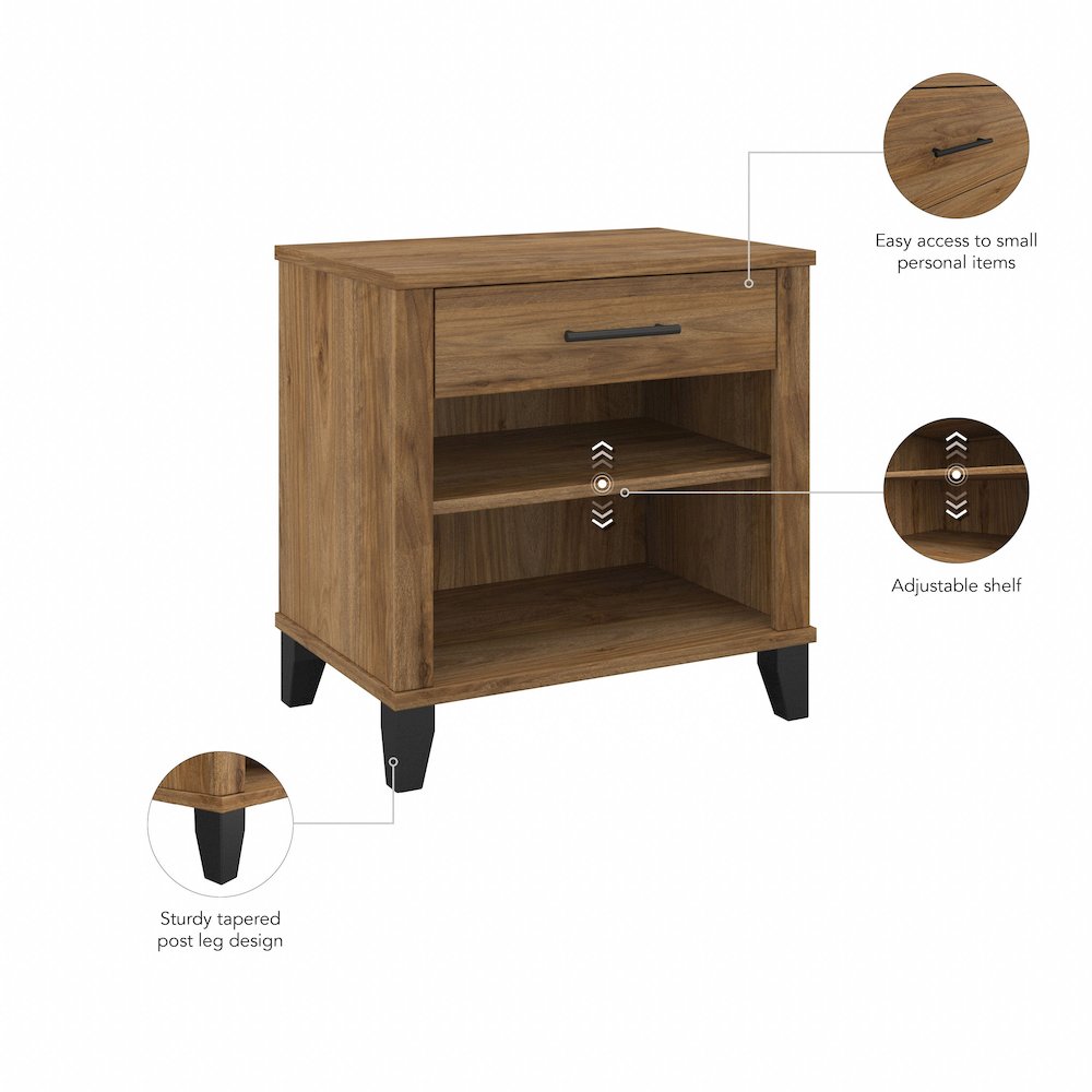 Somerset Nightstand with Drawer and Shelves. Picture 6