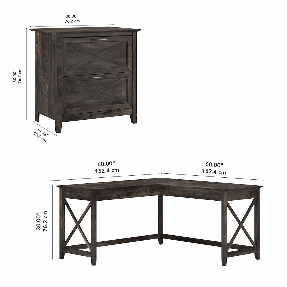 Key West 60W L Shaped Desk with 2 Drawer Lateral File Cabinet. Picture 8