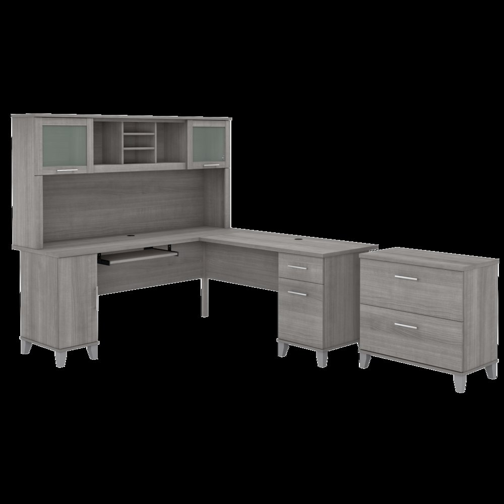 Somerset 72W L Shaped Desk with Hutch and Lateral File Cabinet. Picture 1