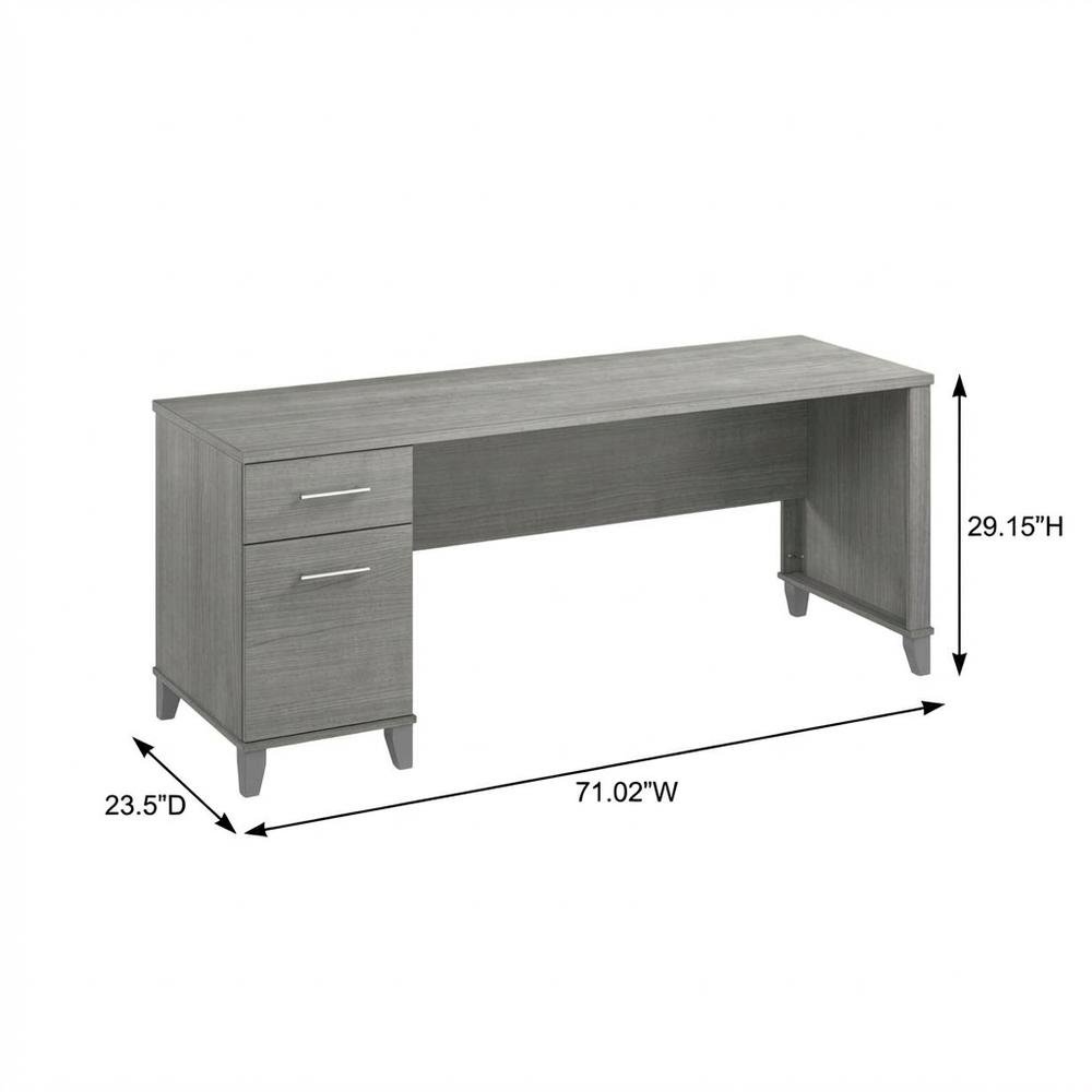 Gray Office Desk With Drawers And Wire Management For Workspace. Picture 7