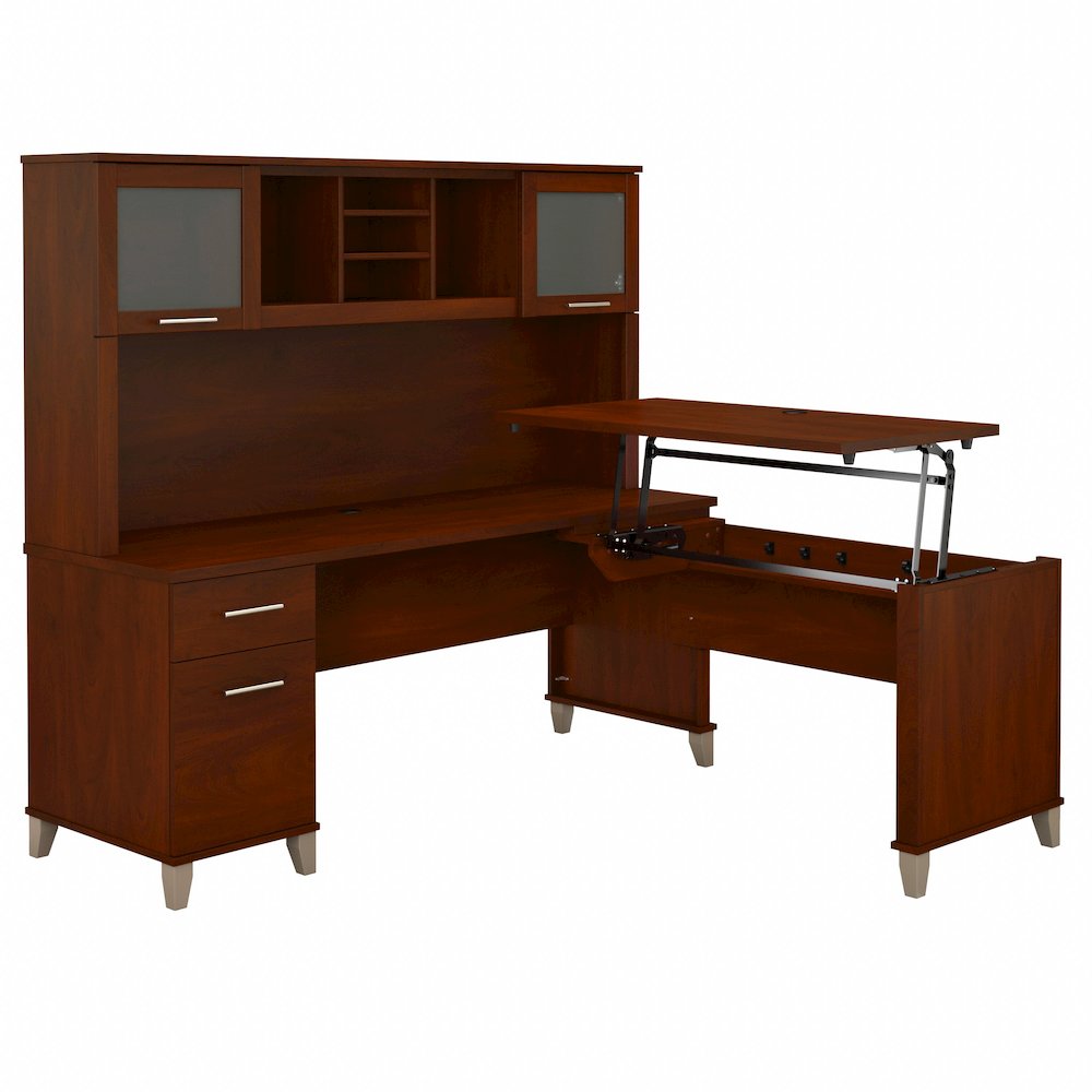 Somerset 72W 3 Position Sit to Stand L Shaped Desk with Hutch. Picture 1