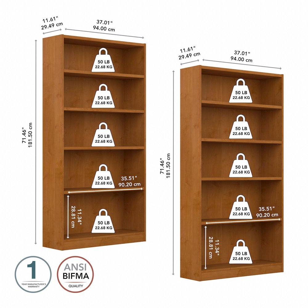Universal Tall 5 Shelf Bookcase - Set of 2. Picture 8