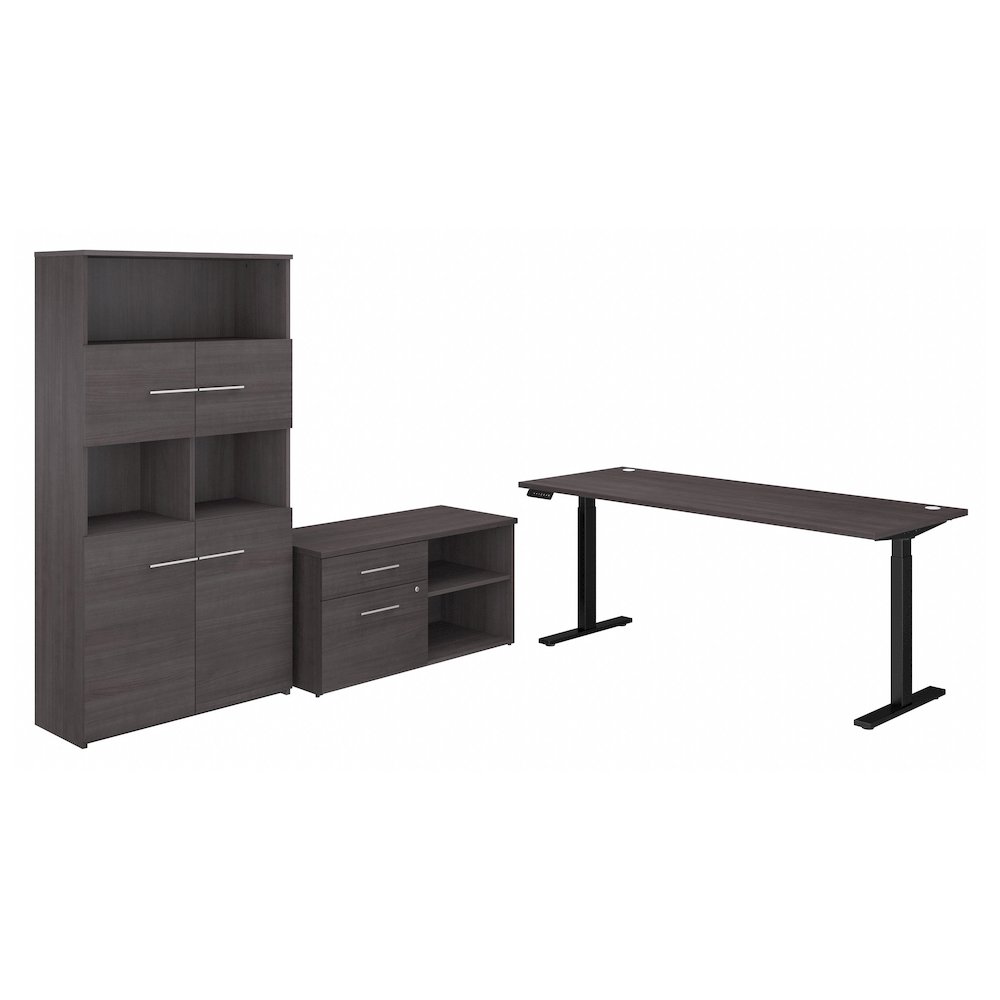 Office 500 72W Height Adjustable Standing Desk with Storage and Bookcase. Picture 1