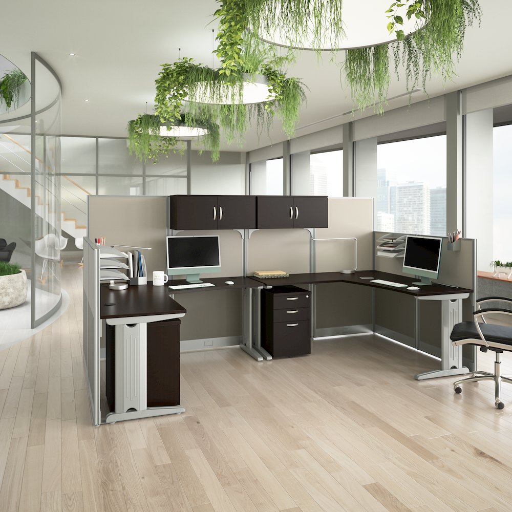 2 Person L Shaped Cubicle Desks with Storage, Drawers, and Organizers. Picture 2