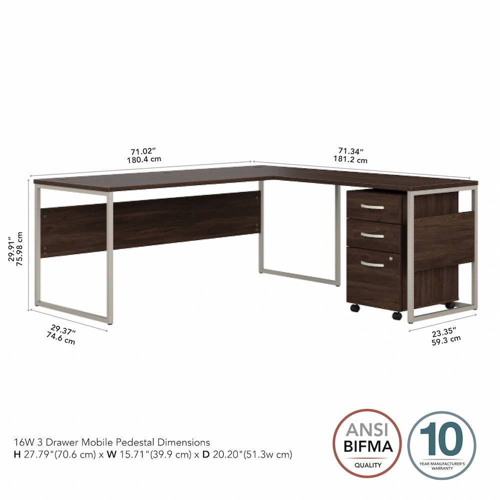 Hybrid 72W x 30D L Shaped Table Desk with Mobile File Cabinet. Picture 10