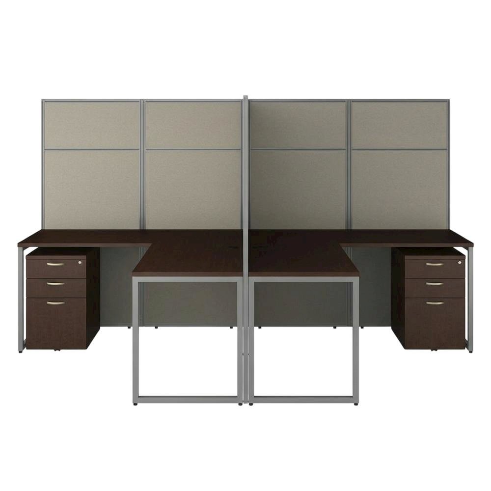 Silver L-Shaped Cubicle Desk with Drawers and Panel Privacy. Picture 4