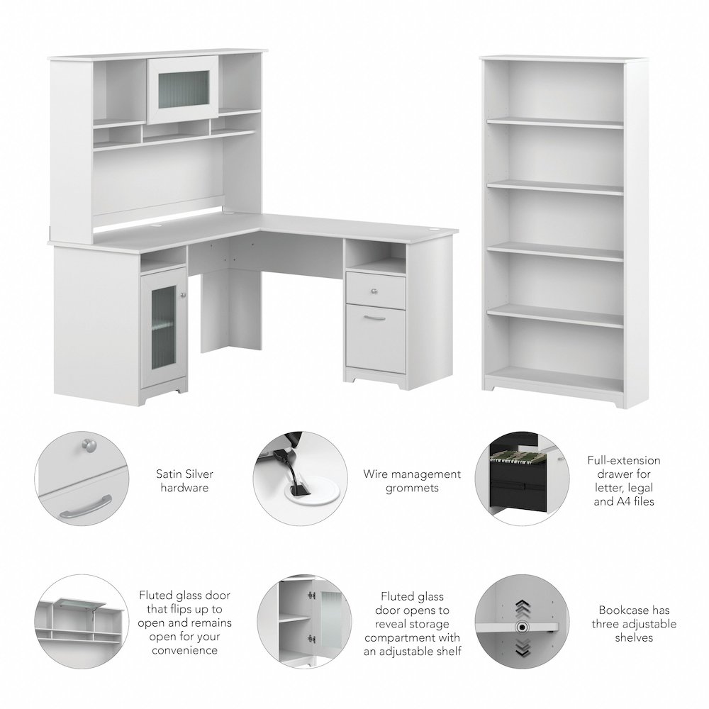 Cabot 60W L Shaped Computer Desk with Hutch and 5 Shelf Bookcase. Picture 8