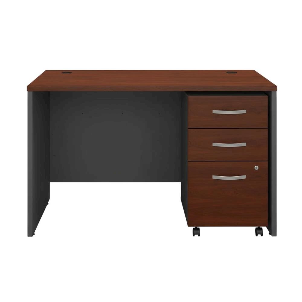 Modern Office Desk With Mobile File Cabinet In Hansen Cherry Finish. Picture 4