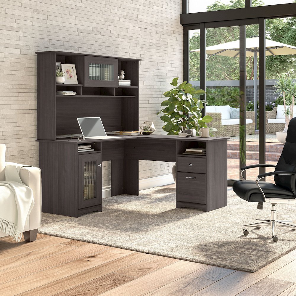 Cabot 60W L Shaped Computer Desk with Hutch and Storage. Picture 2