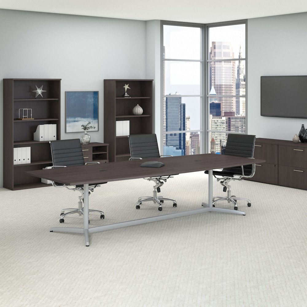 120W x 48D Boat Shaped Conference Table with Metal Base. Picture 2