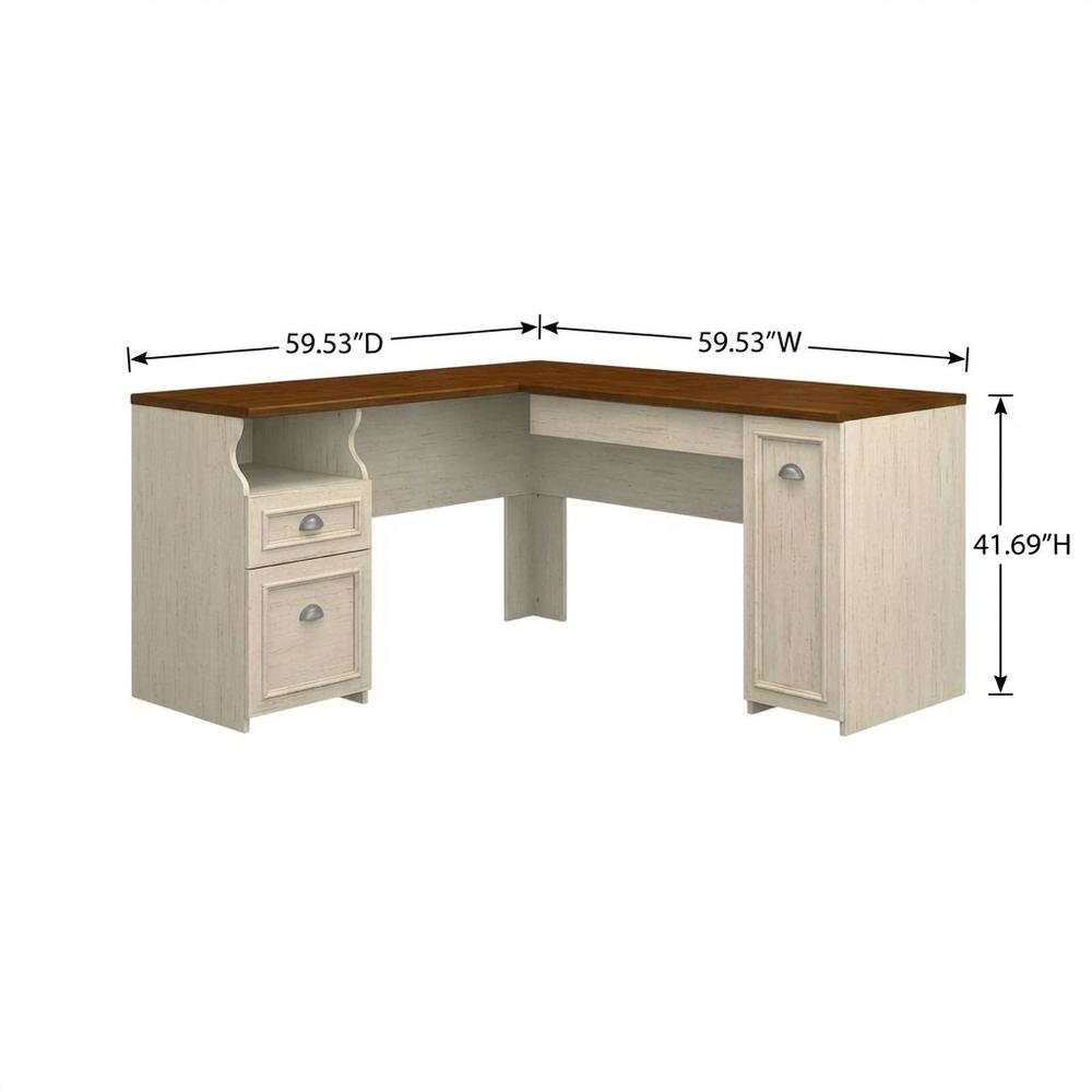 Ivory L-Shaped Desk with 2-Door Storage Cabinet and File Drawer for Home Office. Picture 7