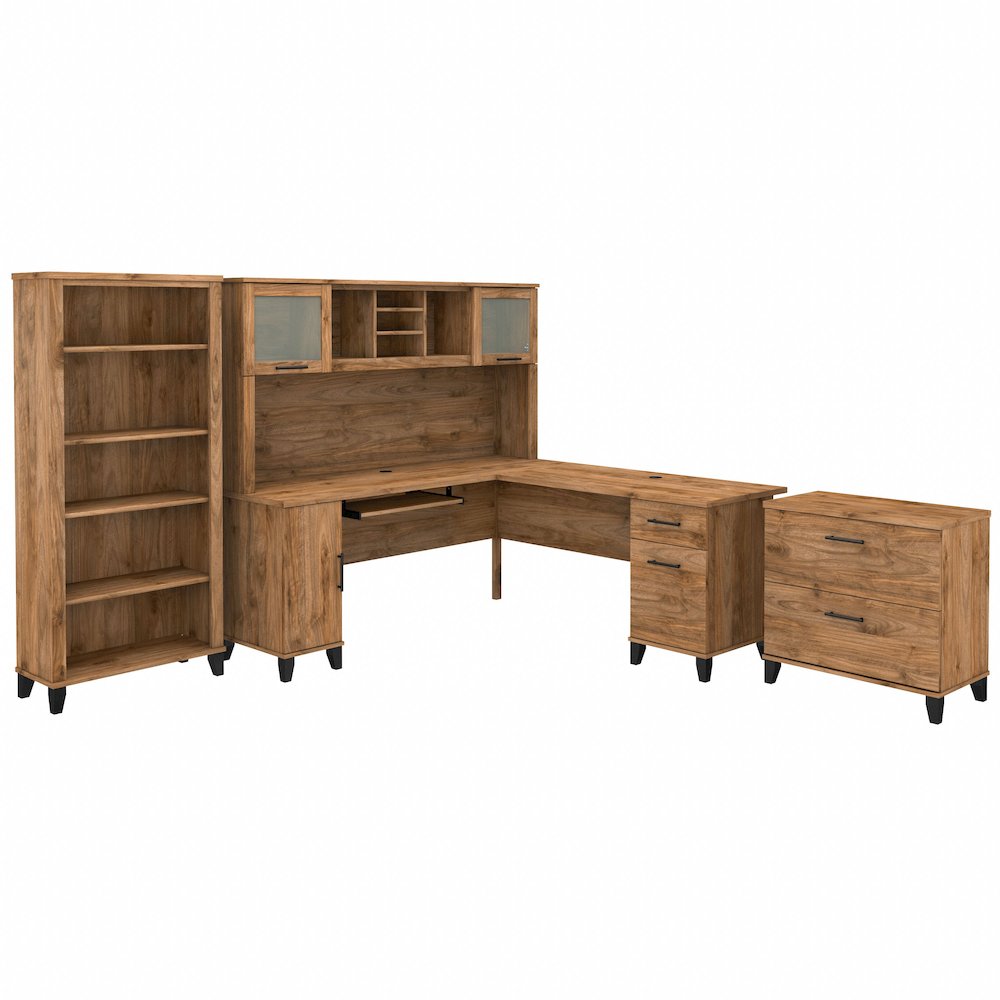 Somerset 72W L Shaped Desk with Hutch, Lateral File Cabinet and Bookcase. Picture 1