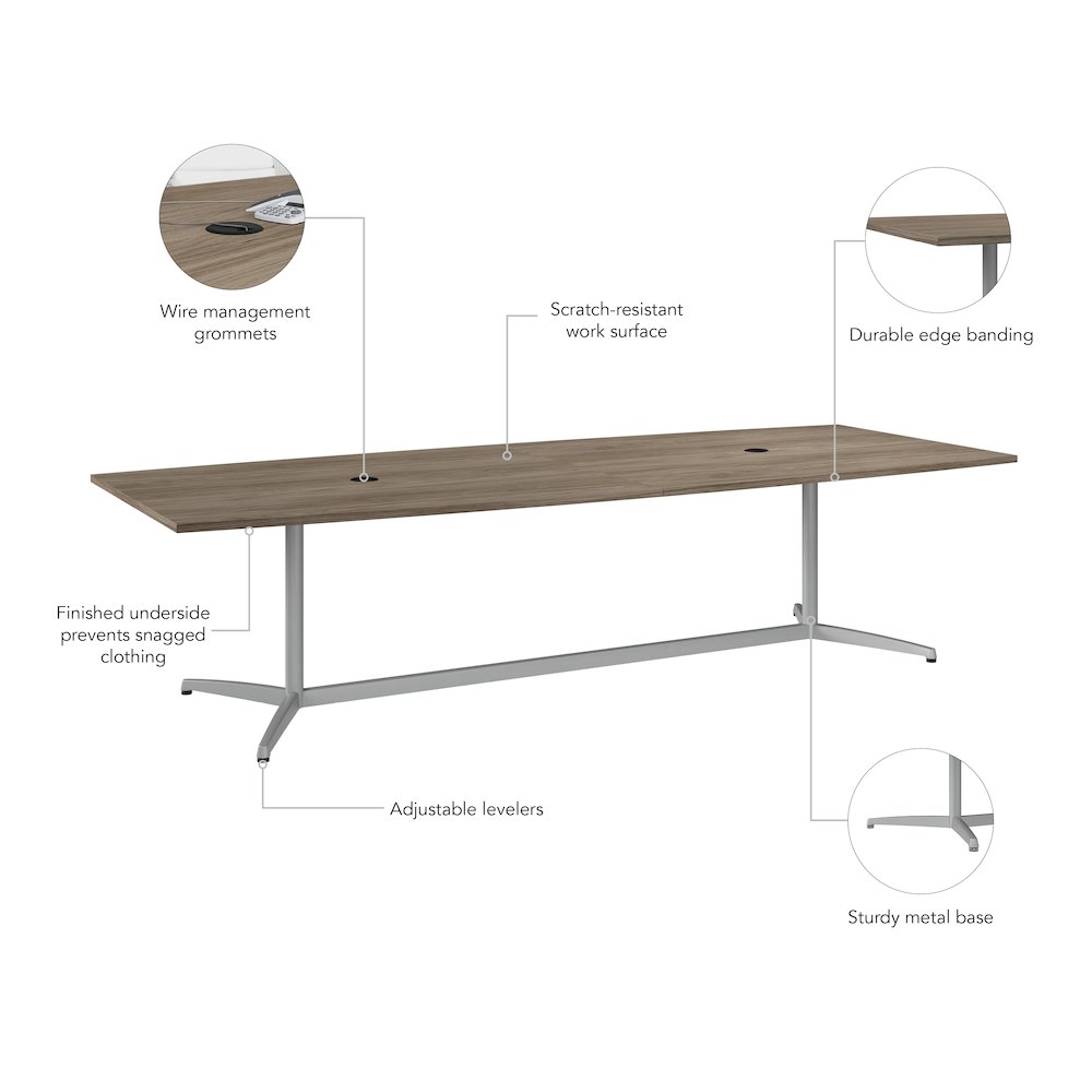 120W x 48D Boat Shaped Conference Table with Metal Base. Picture 6