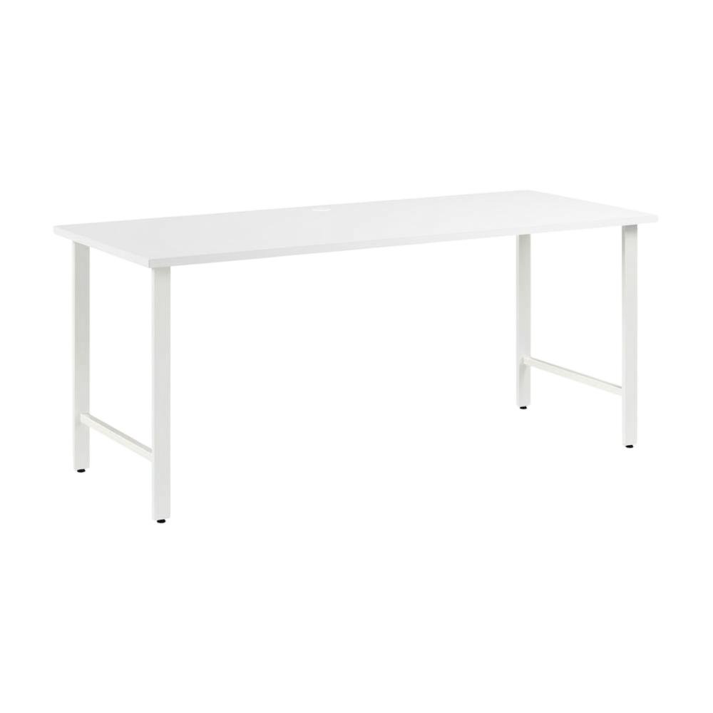 White Office Computer Desk With Metal Legs, Spacious Work Surface. Picture 1