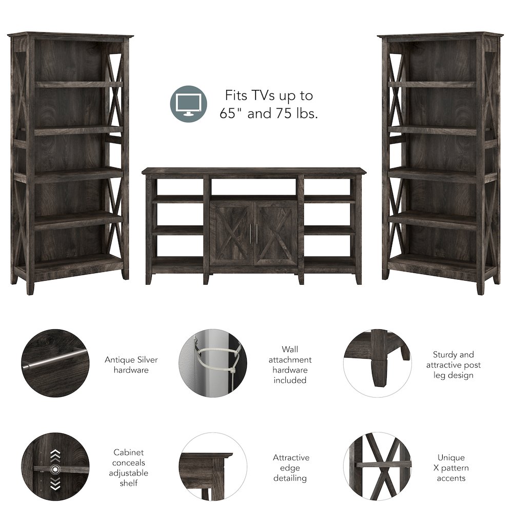 Key West Tall TV Stand with Set of 2 Bookcases. Picture 8