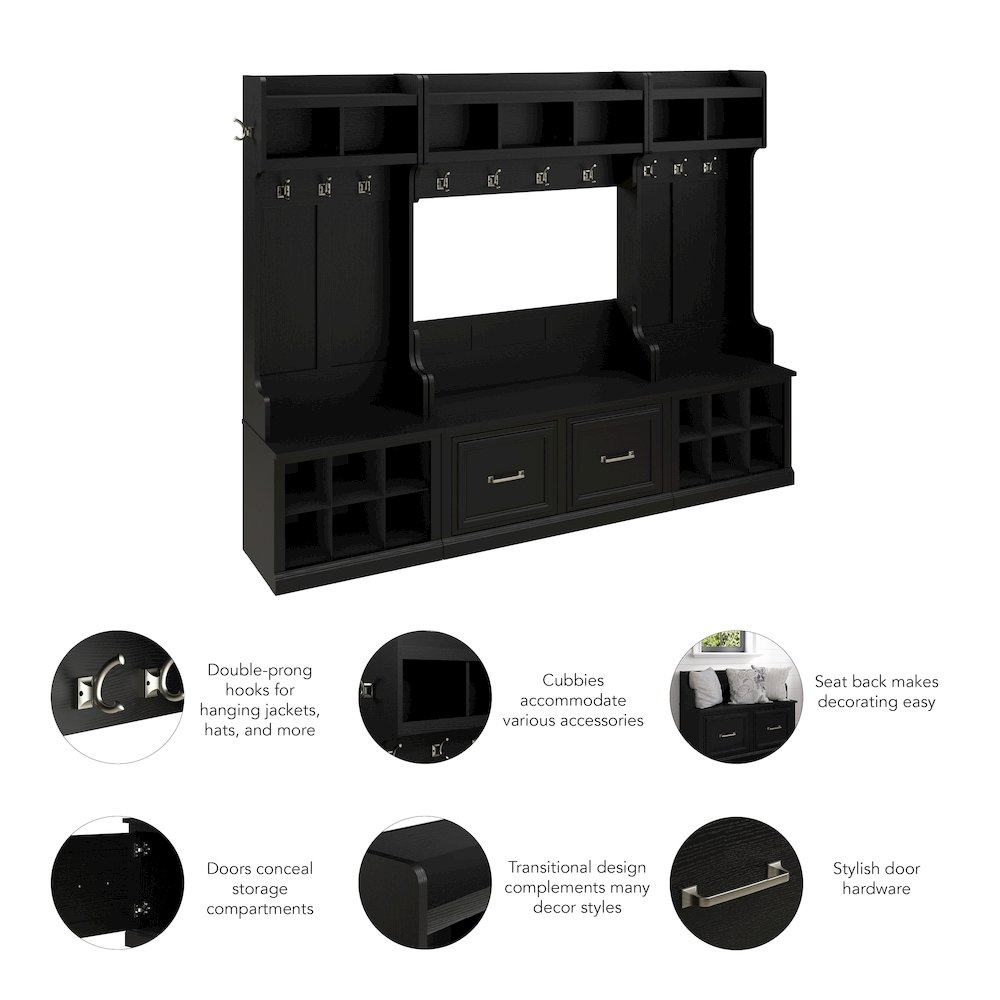 Woodland Full Entryway Storage Set with Coat Rack and Shoe Bench with Doors. Picture 8