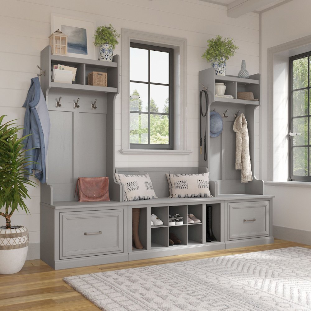 Woodland Entryway Storage Set with Hall Trees and Shoe Bench with Drawers. Picture 2