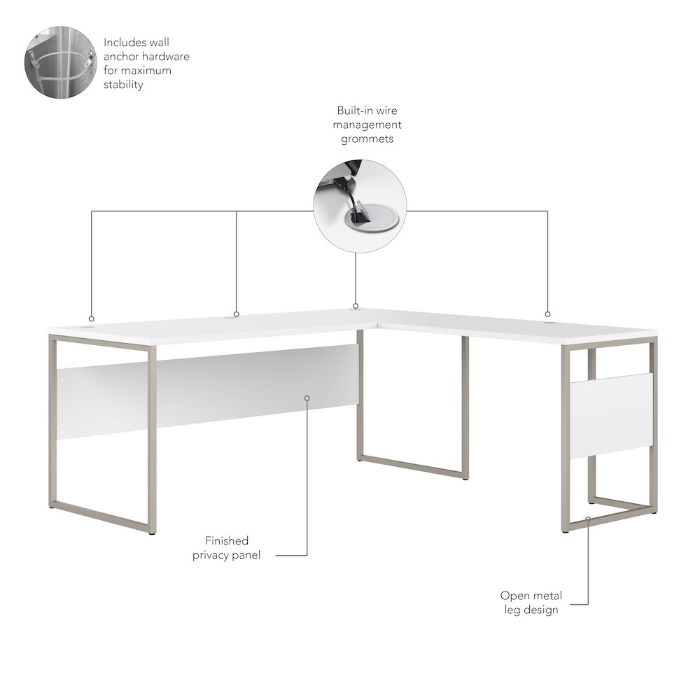 Hybrid 72W x 30D L Shaped Table Desk with Metal Legs. Picture 7