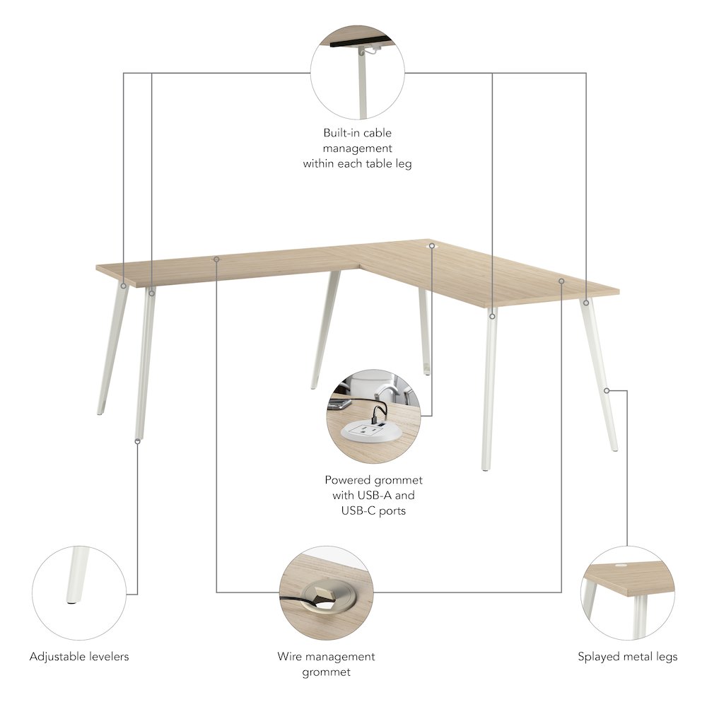 Vista 72W x 30D L Shaped Desk with Splayed Metal Legs. Picture 10