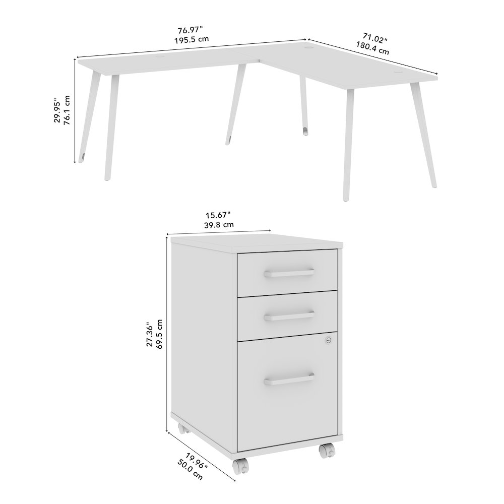 Vista 60W L Shaped Desk with Splayed Metal Legs and Mobile File Cabinet. Picture 12