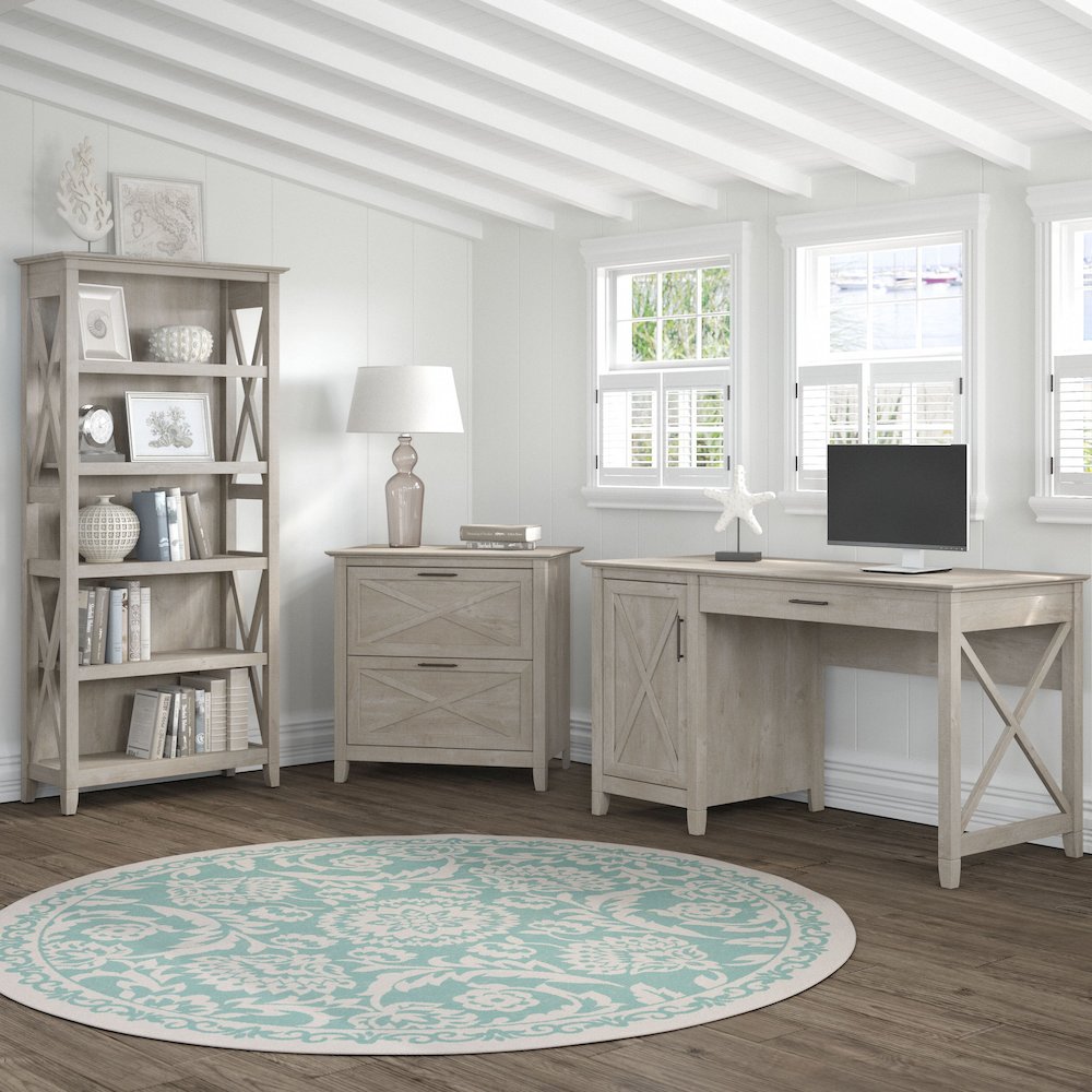 54W Computer Desk with 2 Drawer Lateral File Cabinet and 5 Shelf Bookcase. Picture 2