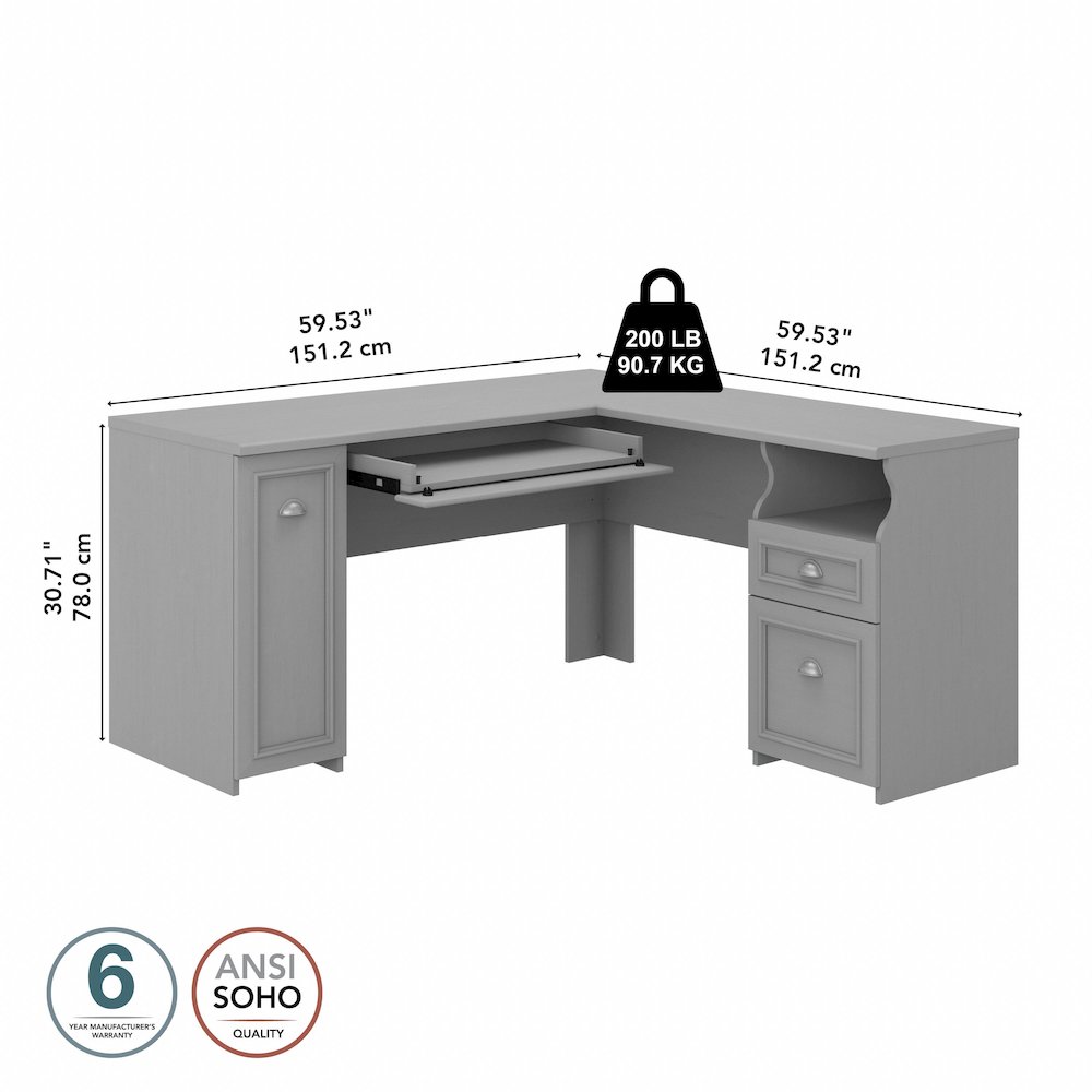 Fairview 60W L Shaped Desk with Drawers and Storage Cabinet. Picture 10