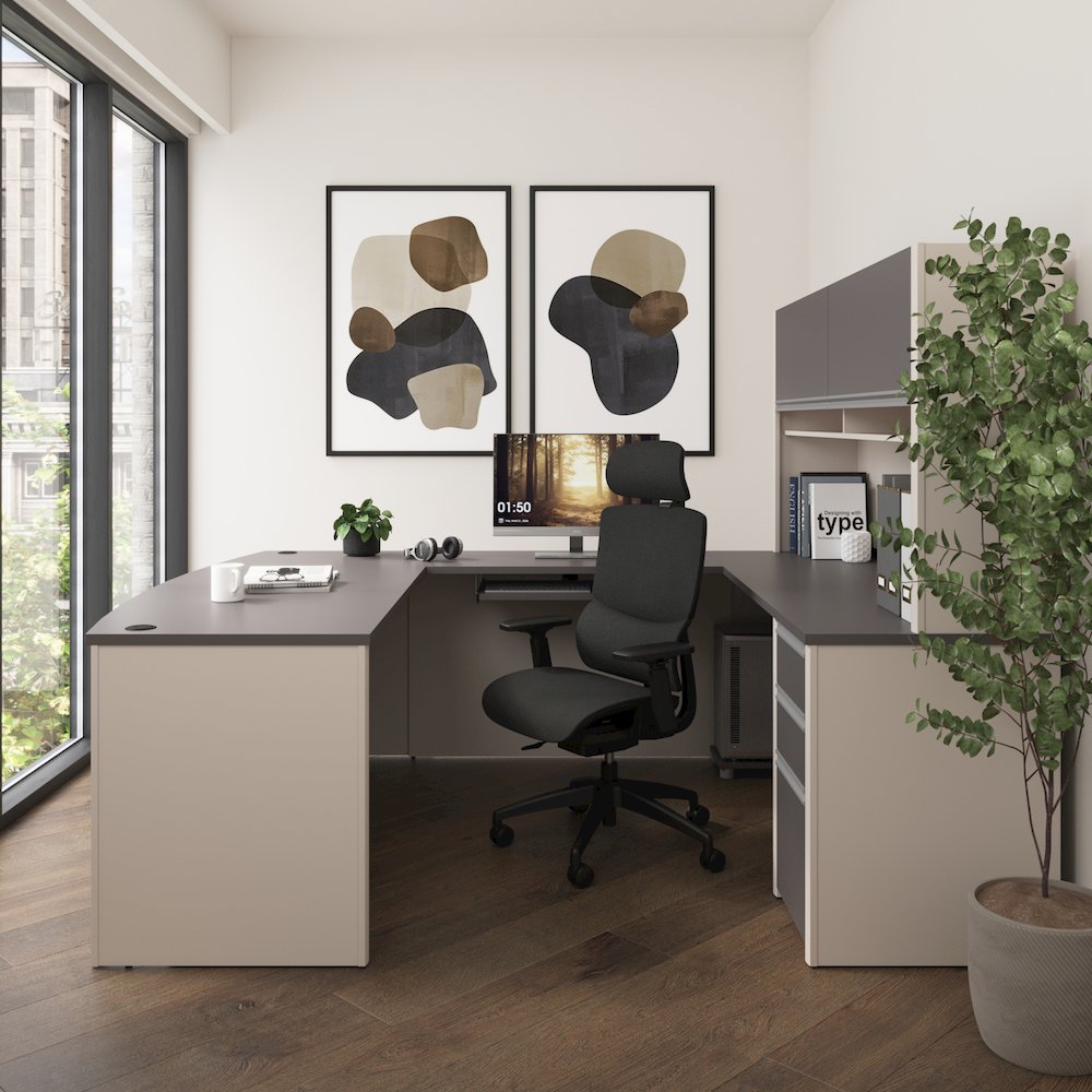 72W U-Shaped Executive Desk with Pedestal and Hutch. Picture 2