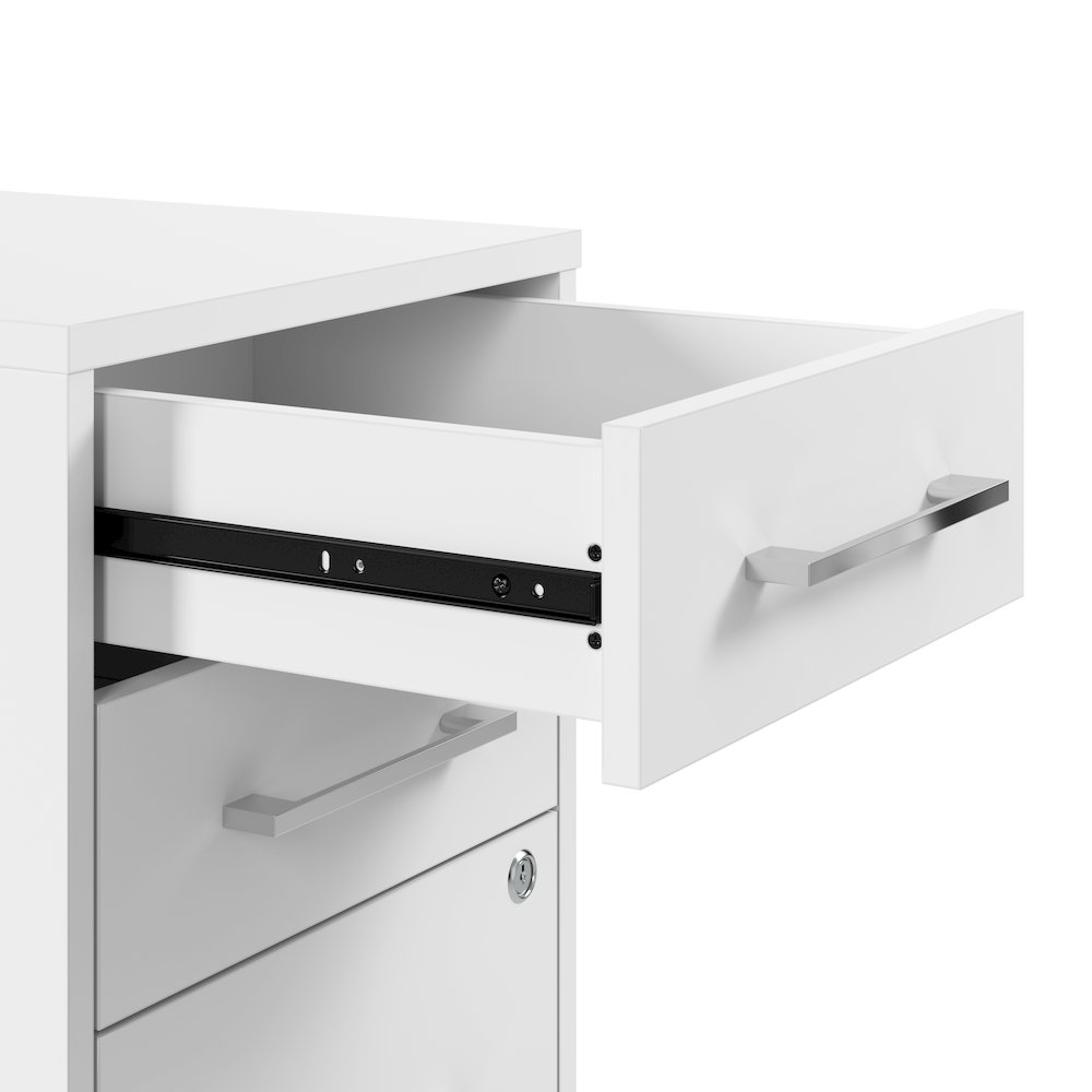 Hustle 3 Drawer Rolling File Cabinet with Lock in White. Picture 4