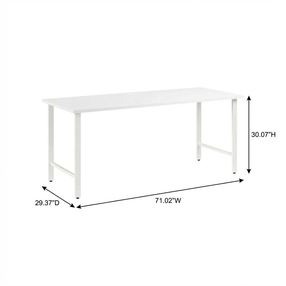 White Office Computer Desk With Metal Legs, Spacious Work Surface. Picture 7