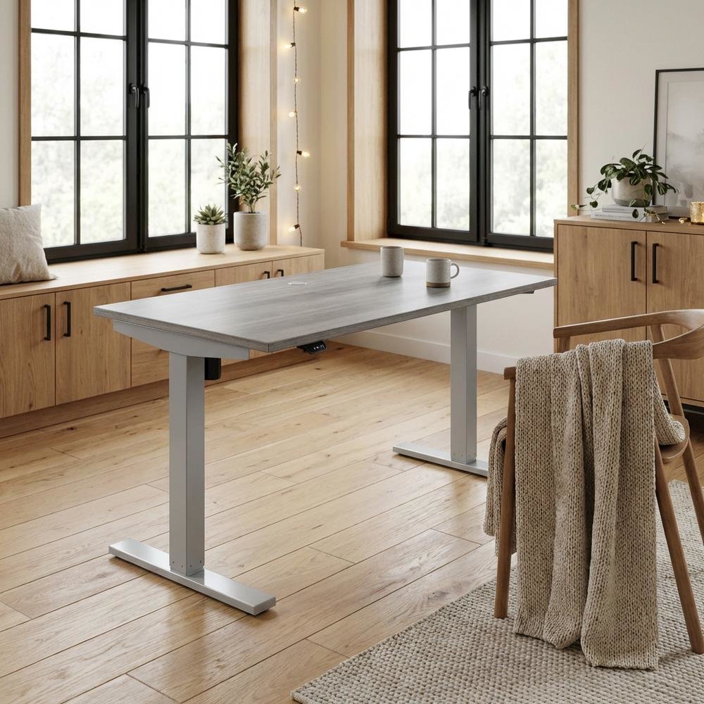 Electric Height-Adjustable Desk With Steel Frame And Silver Finish. Picture 3