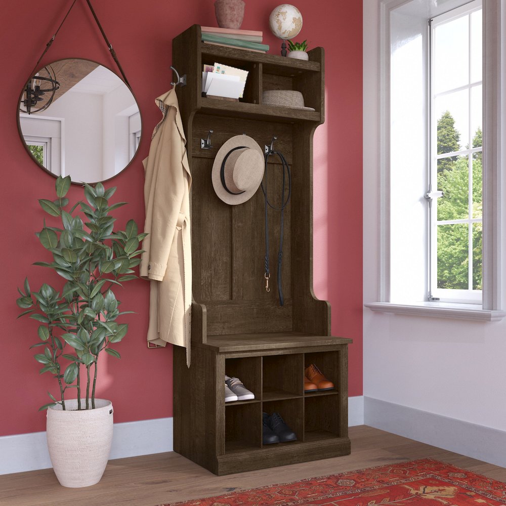 Woodland 24W Hall Tree and Small Shoe Bench with Shelves. Picture 2