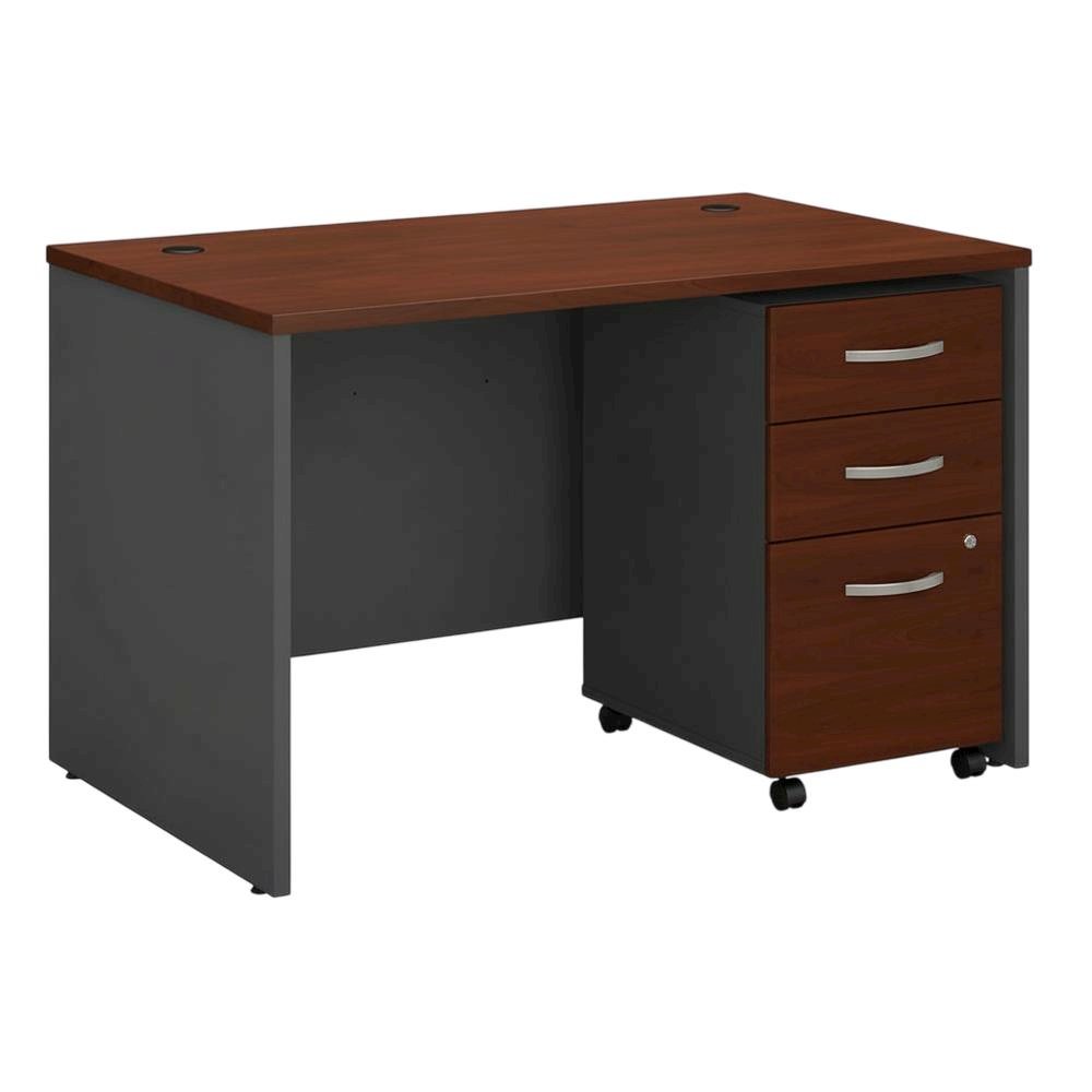 Modern Office Desk With Mobile File Cabinet In Hansen Cherry Finish. Picture 1