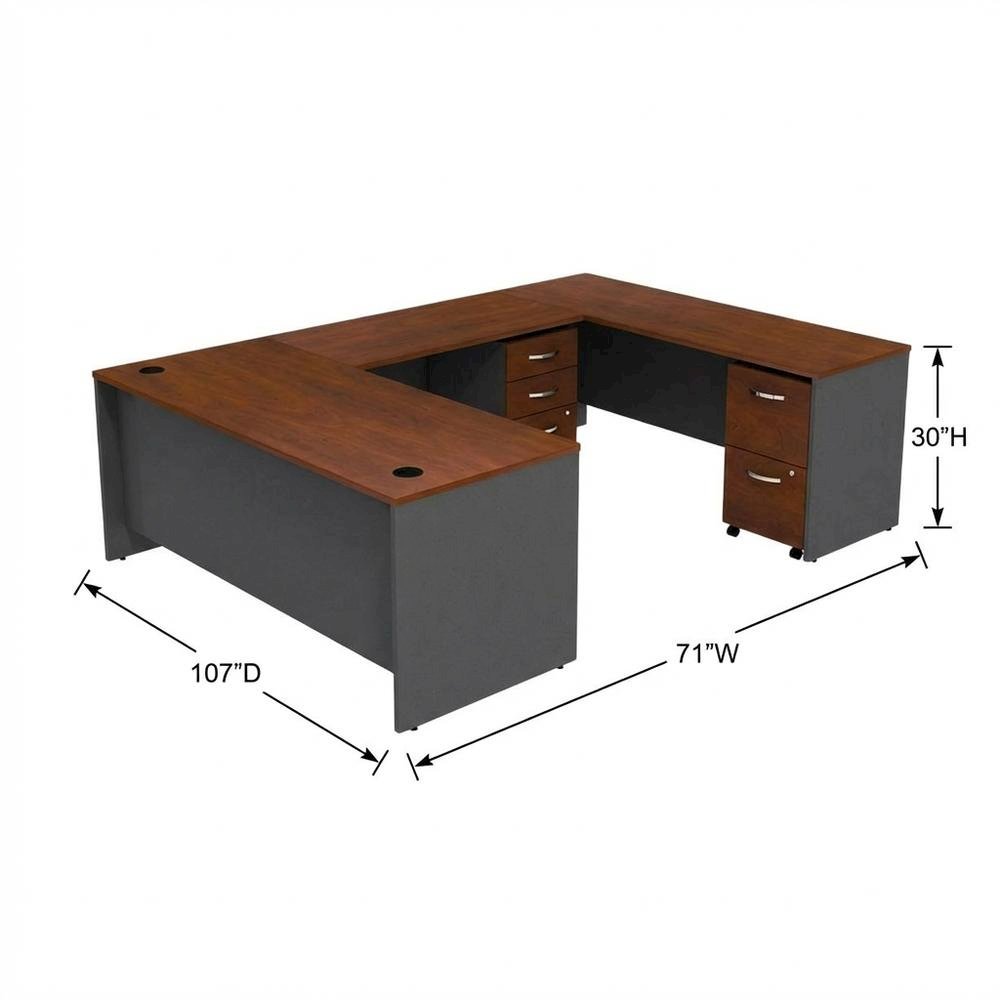 U Shaped Desk, 2 Mobile Pedestals, Hansen Cherry Finish, Classic Shell Design. Picture 7