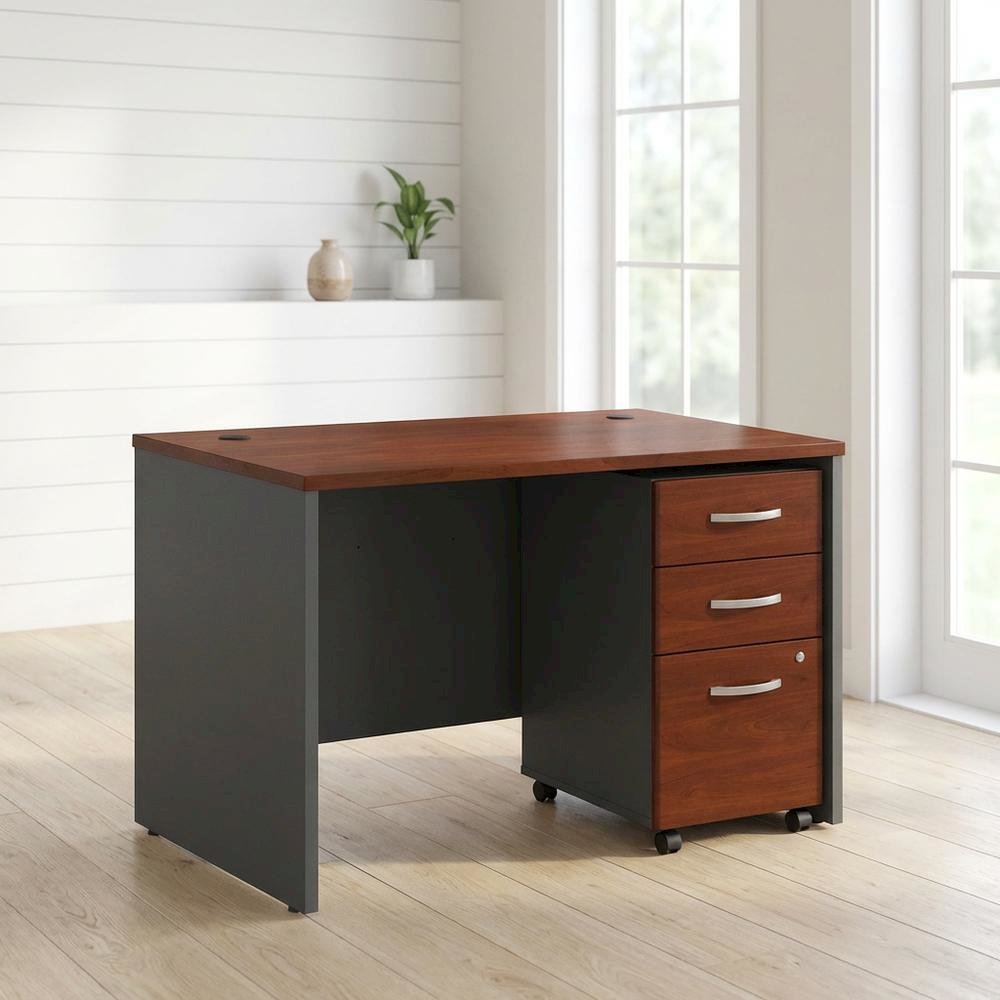 Modern Office Desk With Mobile File Cabinet In Hansen Cherry Finish. Picture 2