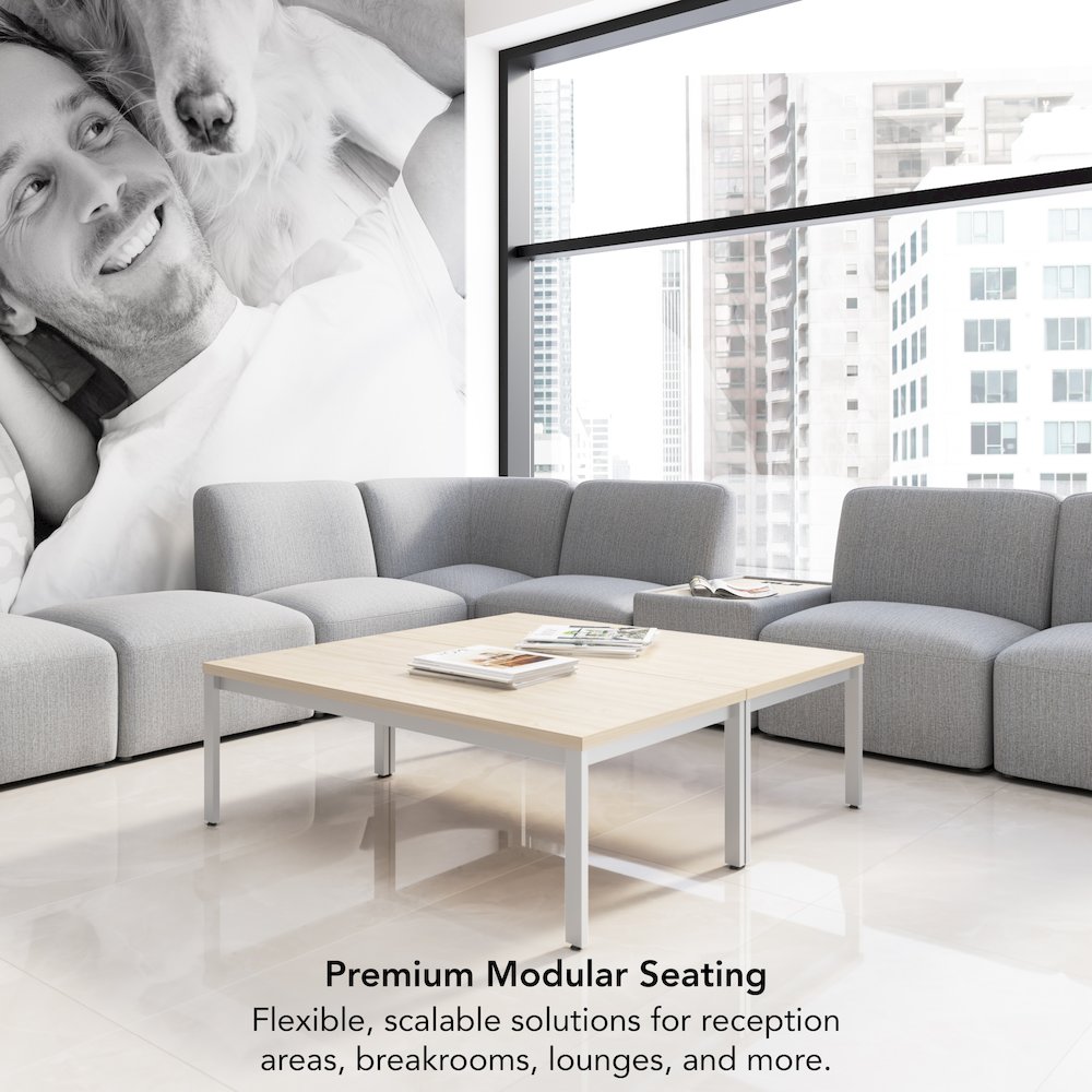 Assemble Modular Side Table with Charging Station in Fog Fabric. Picture 5
