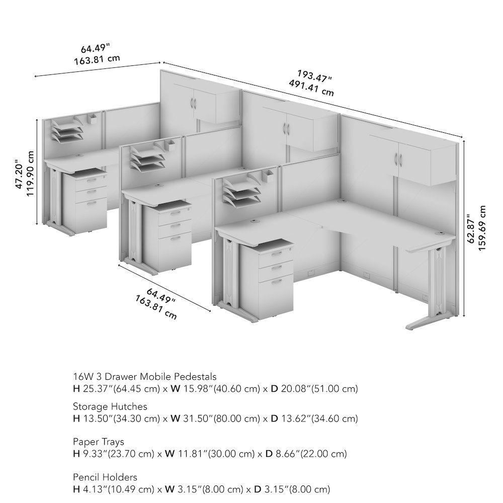 3 Person L Shaped Cubicle Desks with Storage, Drawers, and Organizers. Picture 10