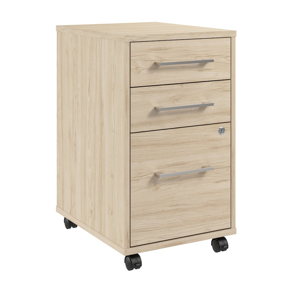 Hustle 3 Drawer Rolling File Cabinet with Lock in Natural Elm. Picture 1