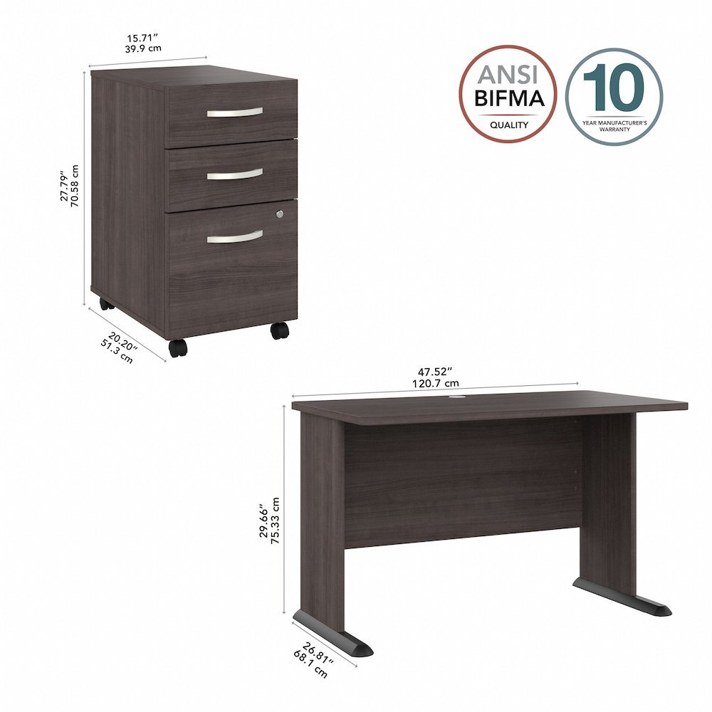Studio A 48W Computer Desk with 3 Drawer Mobile File Cabinet. Picture 10