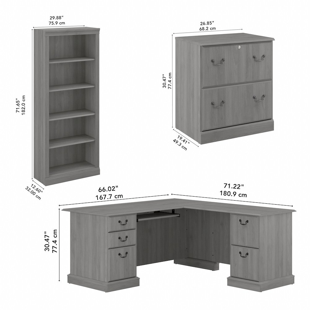 Saratoga L Shaped Computer Desk with File Cabinet and Bookcase Set. Picture 10