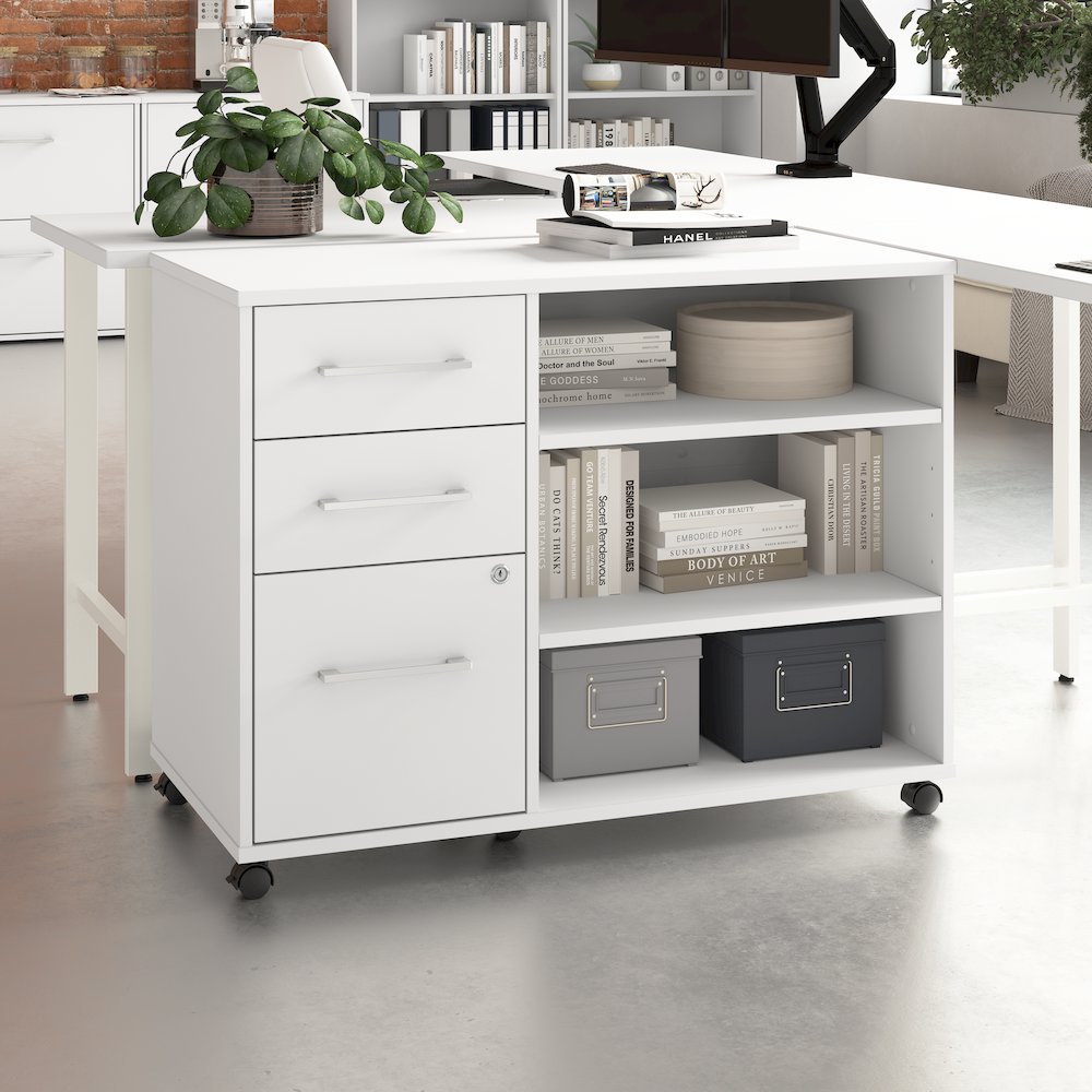 Hustle Rolling Storage Cabinet with Drawers and Shelves in White. Picture 2