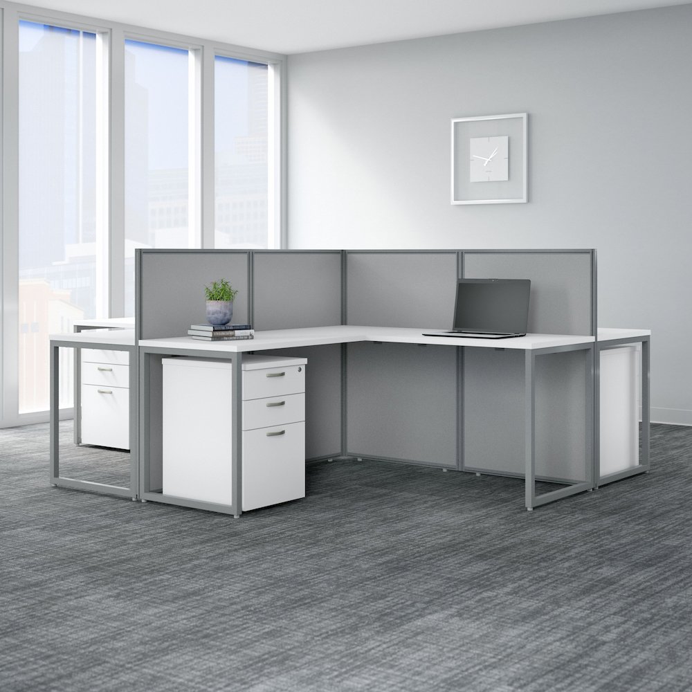 Easy Office 60W 4 Person L Shaped Cubicle Desk with Drawers and 45H Panels. Picture 2