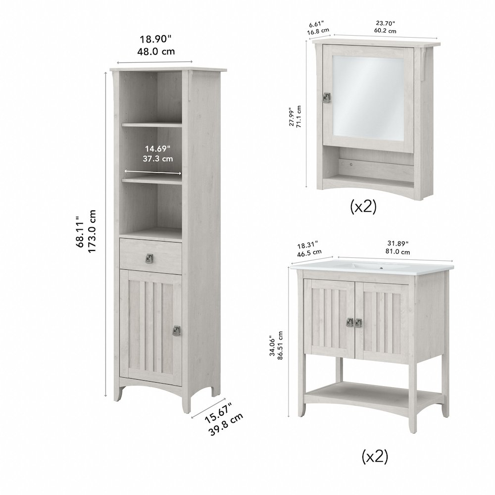 Salinas 64W Double Vanity Set with Sinks, Medicine Cabinets and Linen Tower. Picture 10
