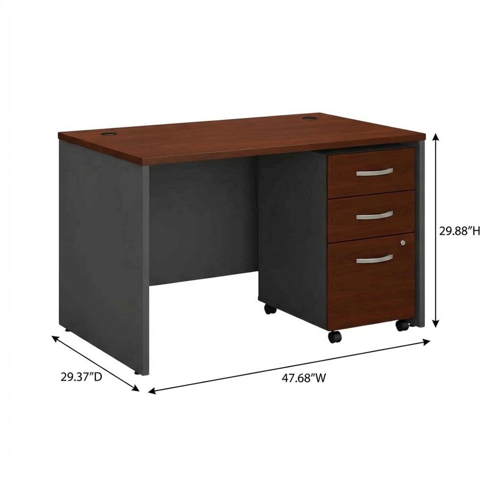 Modern Office Desk With Mobile File Cabinet In Hansen Cherry Finish. Picture 7