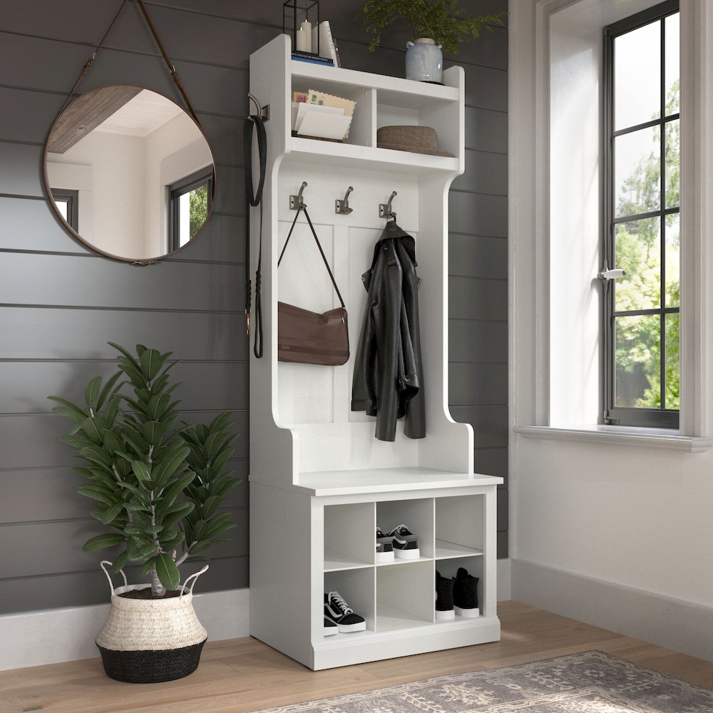 Woodland 24W Hall Tree and Small Shoe Bench with Shelves. Picture 2