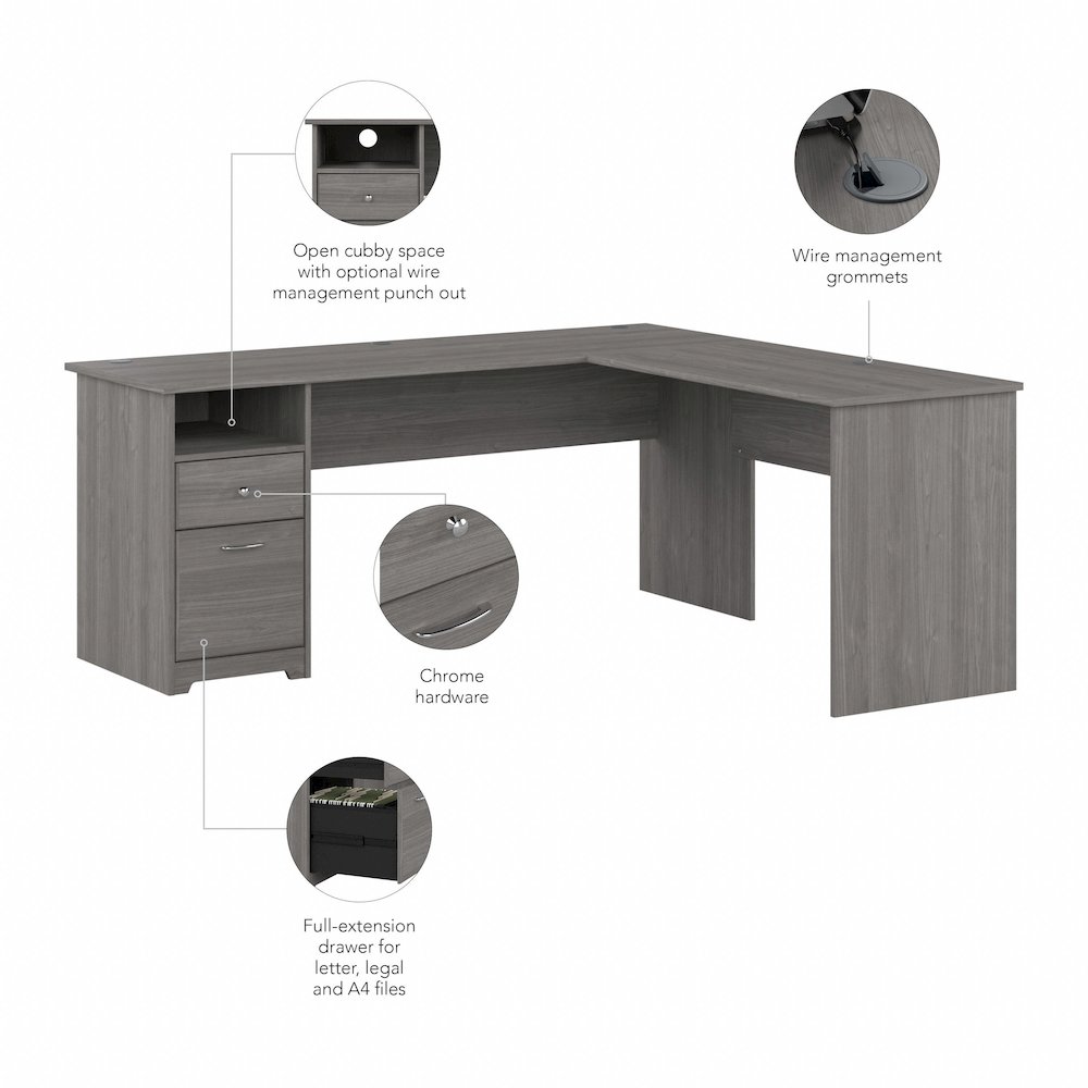 Cabot 72W L Shaped Computer Desk with Drawers. Picture 8