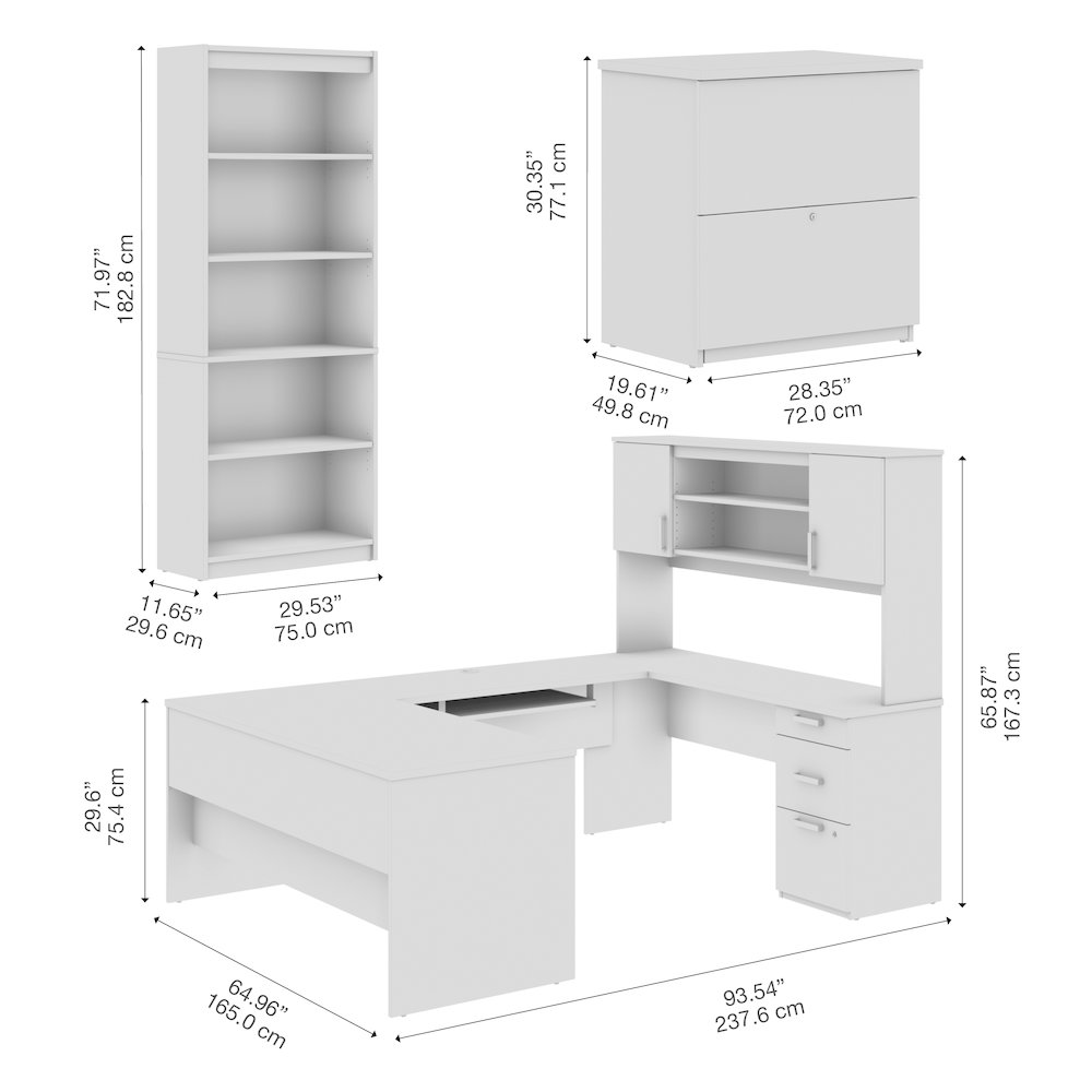65W U-Shaped Desk with Hutch, Lateral File Cabinet, and Bookcase. Picture 8