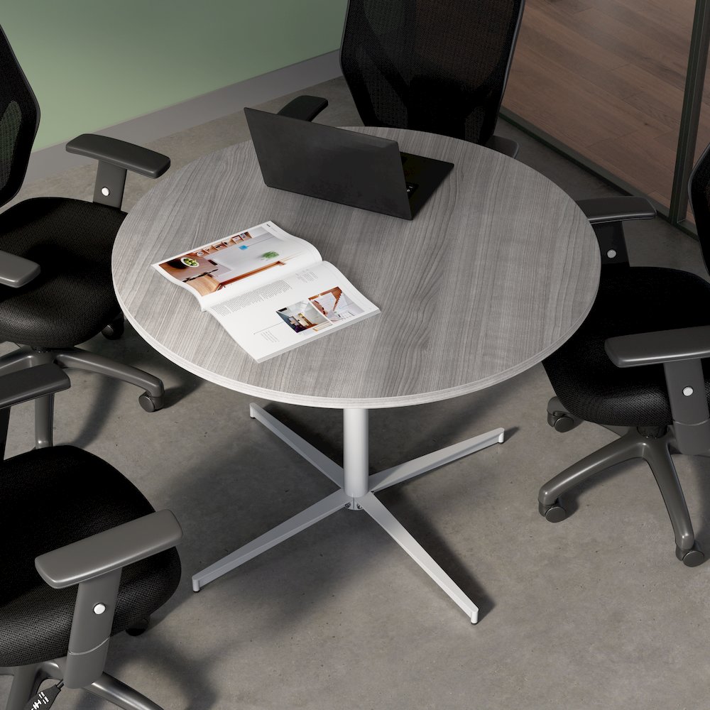 42-inch Round Conference Table with Metal Base in Platinum Gray. Picture 3