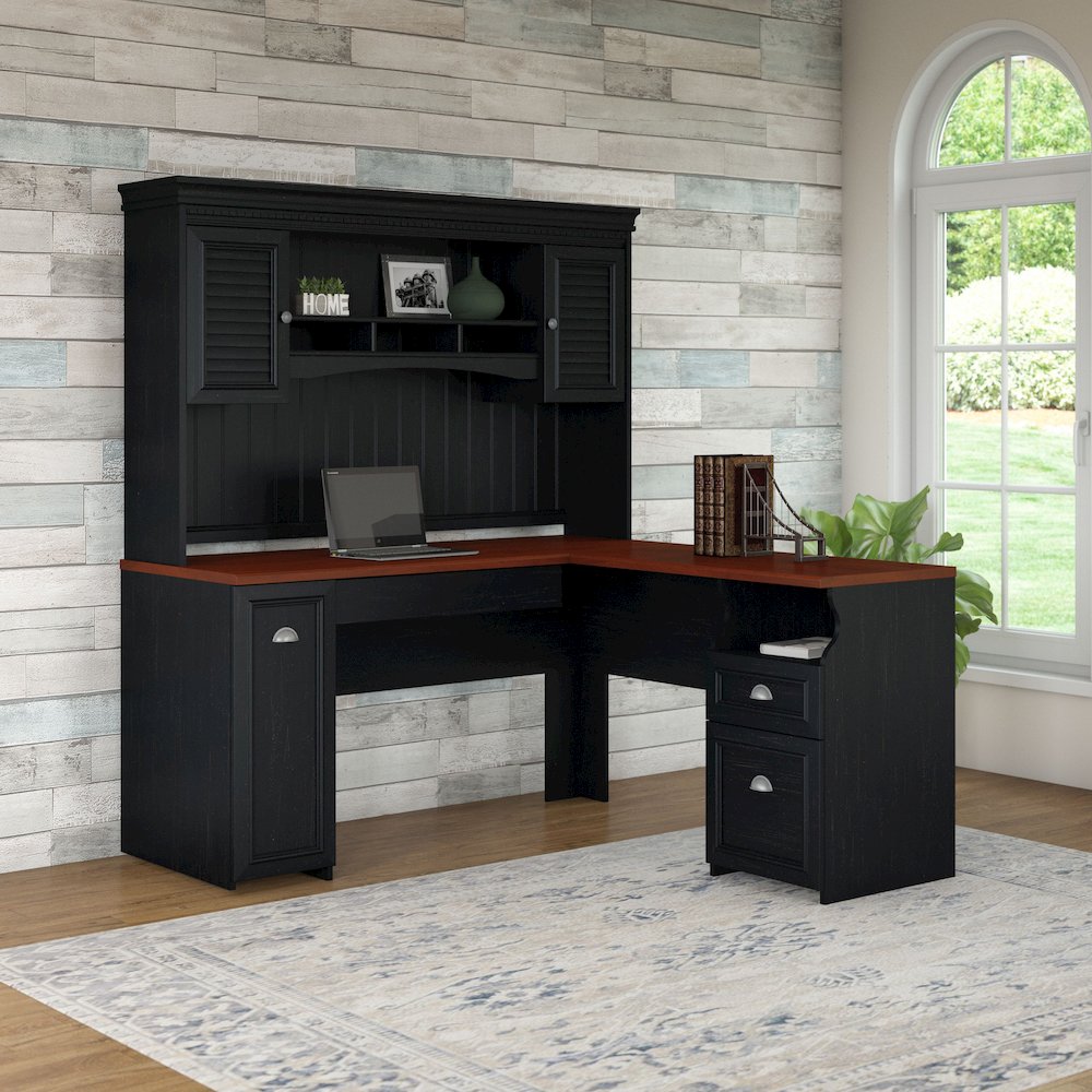 Fairview 60W L Shaped Desk with Hutch. Picture 2