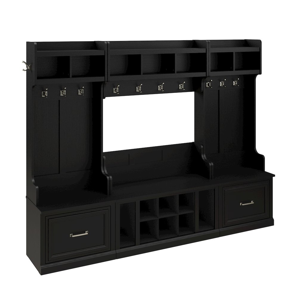 Woodland Full Entryway Storage Set with Coat Rack and Shoe Bench with Drawers. Picture 1