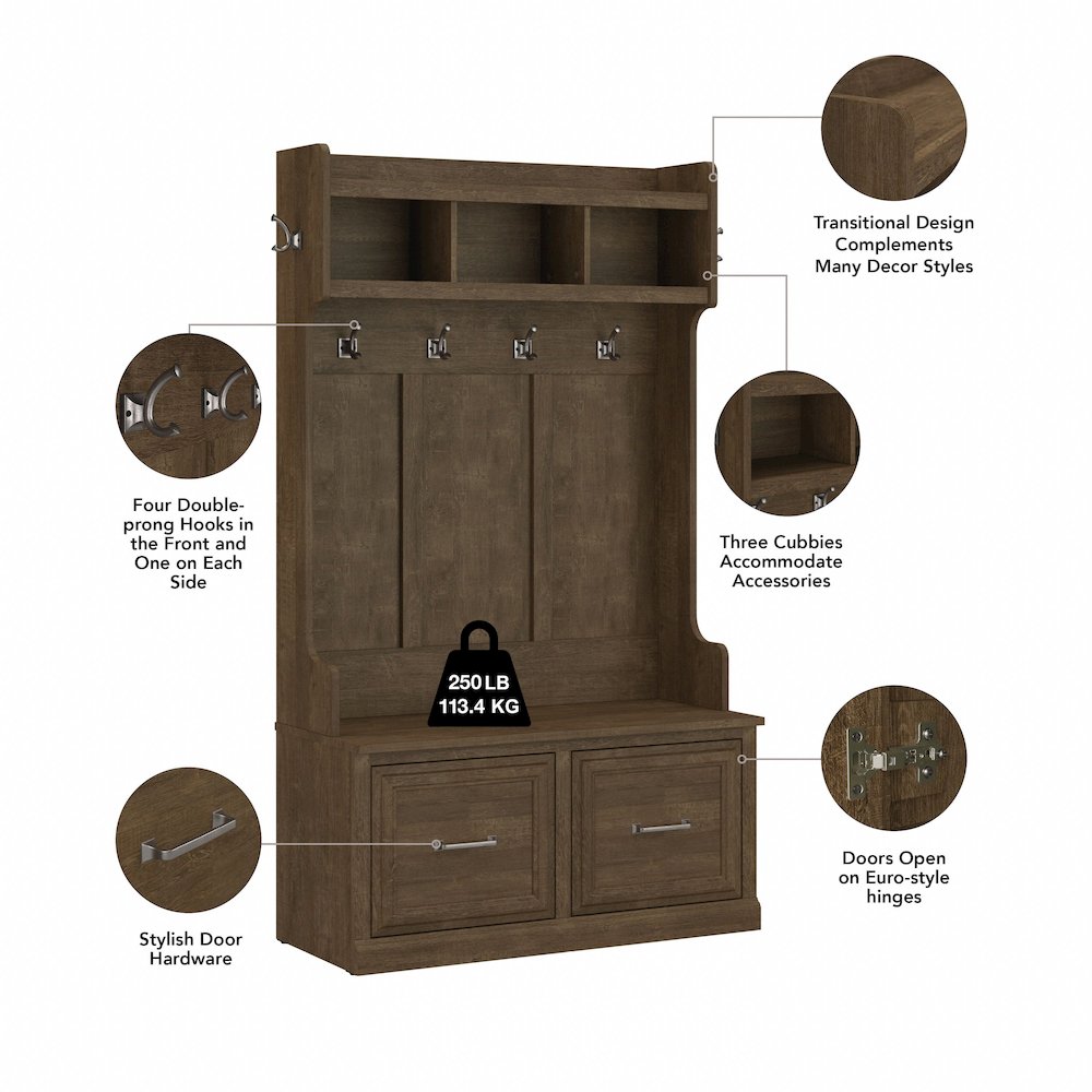 Woodland 40W Hall Tree and Shoe Storage Bench with Doors. Picture 8